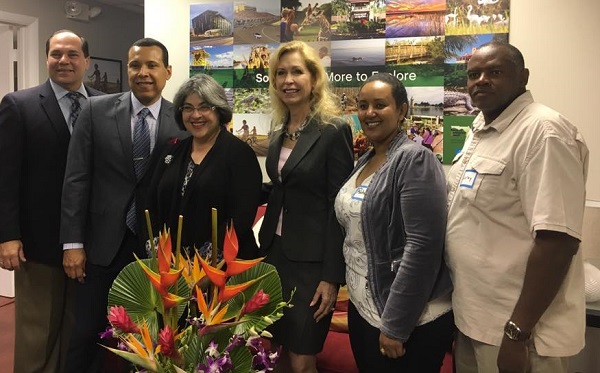 Cutler Bay Town Manager Ralph Casals, Danilo Vargas, Commissioner Daniella Levine Cava, Mayor Peggy Bell, District 8 Community Service Coordinator Rahel Weldeyesus, and Leroy Jones of NANA